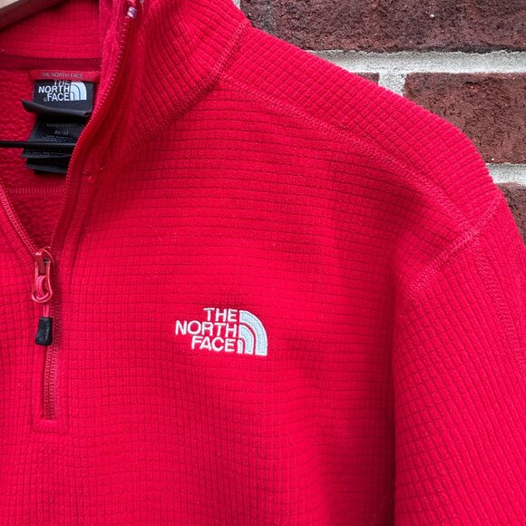 The North Face 1/4 Zip Pullover Mens Med Red Waffle Fleece Athleisure Outdoors - Picture 2 of 12